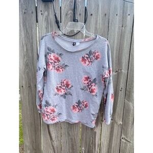 H&M Divided Gray Floral Rose Print Sweatshirt Womens Small Scoop Neck Pullover